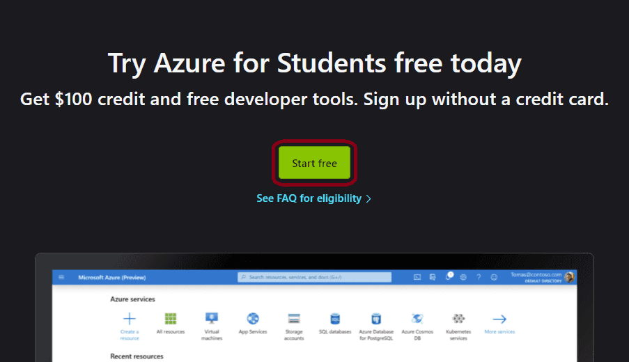 Azure homepage